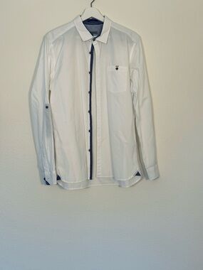 Ted Baker London Men’s Shirt Size 5 White Button Up Trim Detail Long Sleeve